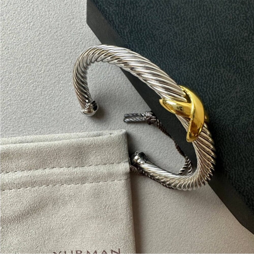 David Yurman Two-Tone Cable Bracelet with Gold X Accent 7mm - Picture 6 of 6